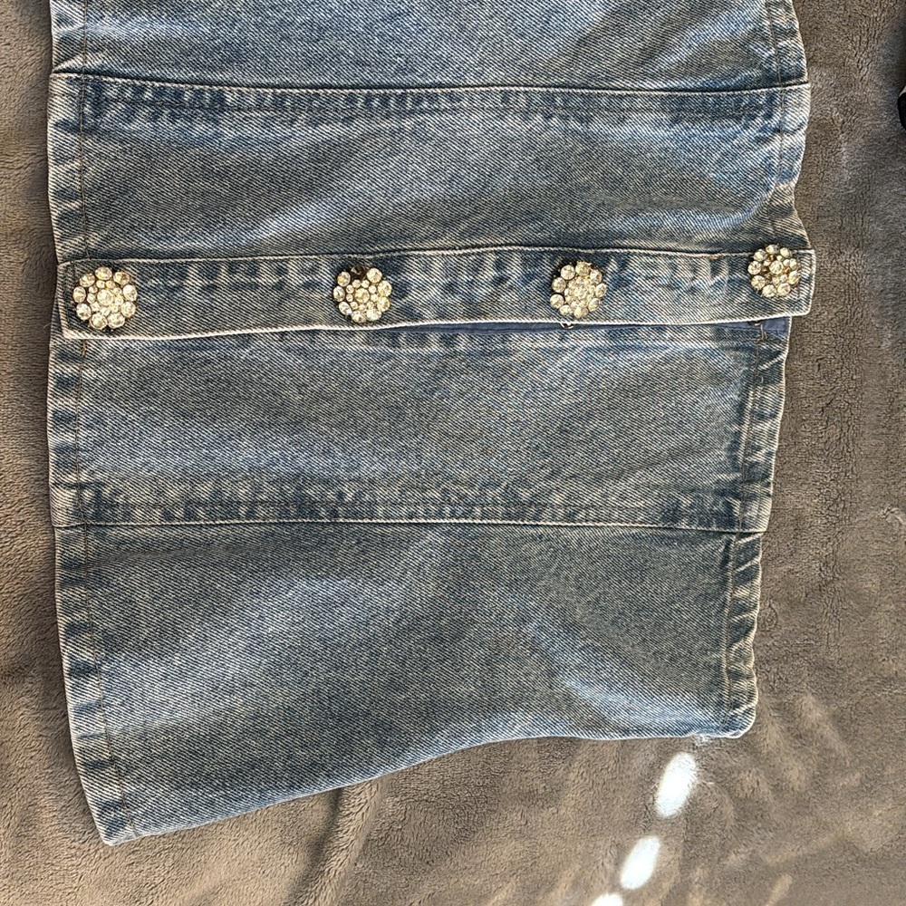 Denim Corset Top with Rhinestone Buttons - Picture 3 of 7